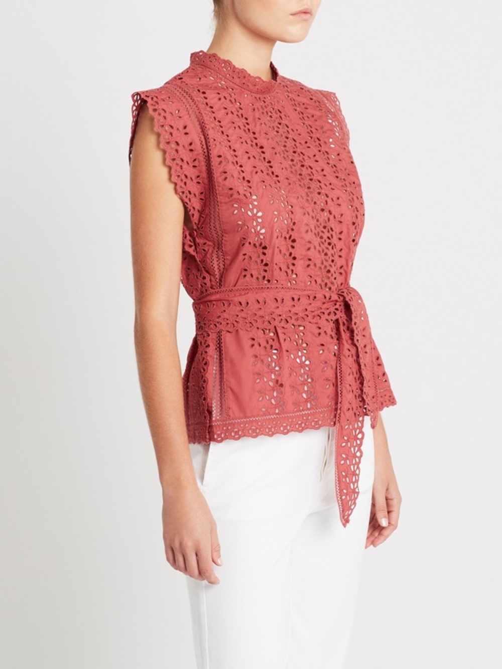 Rebecca Taylor NWT Karina Eyelet Tie Waist Top Size 12 MSRP $455